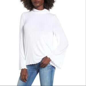 BP. Bell Sleeve Scalloped Hem White Turtleneck